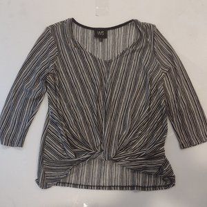 W5 Women's Top Size Small Twist Waist 3/4 Sleeves vertical Black White stripe